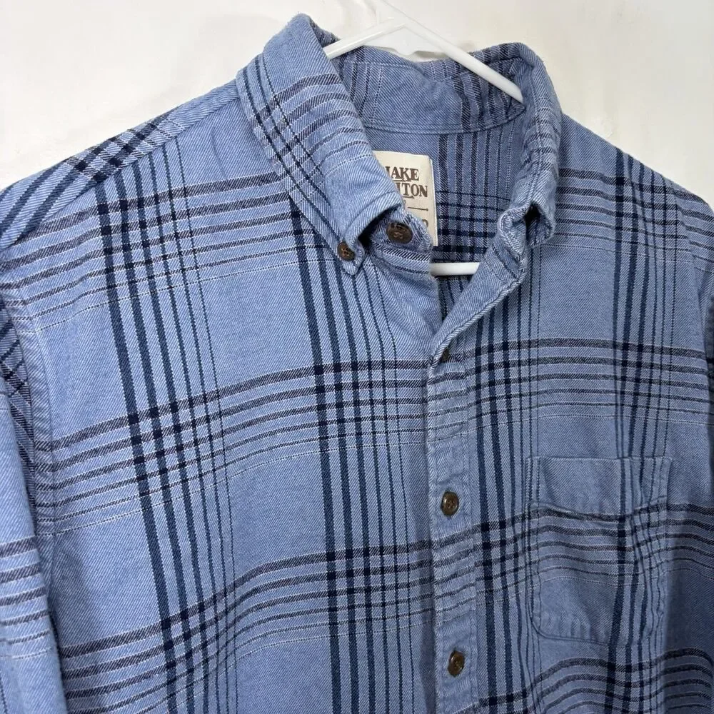 Blake Shelton X Lands End Button Down Flannel Shirt Mens Size Medium Blue Plaid